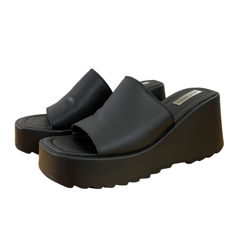 Steve Madden Pepe 30 Platform Sandals Black Leather Y2K Womens Size 11